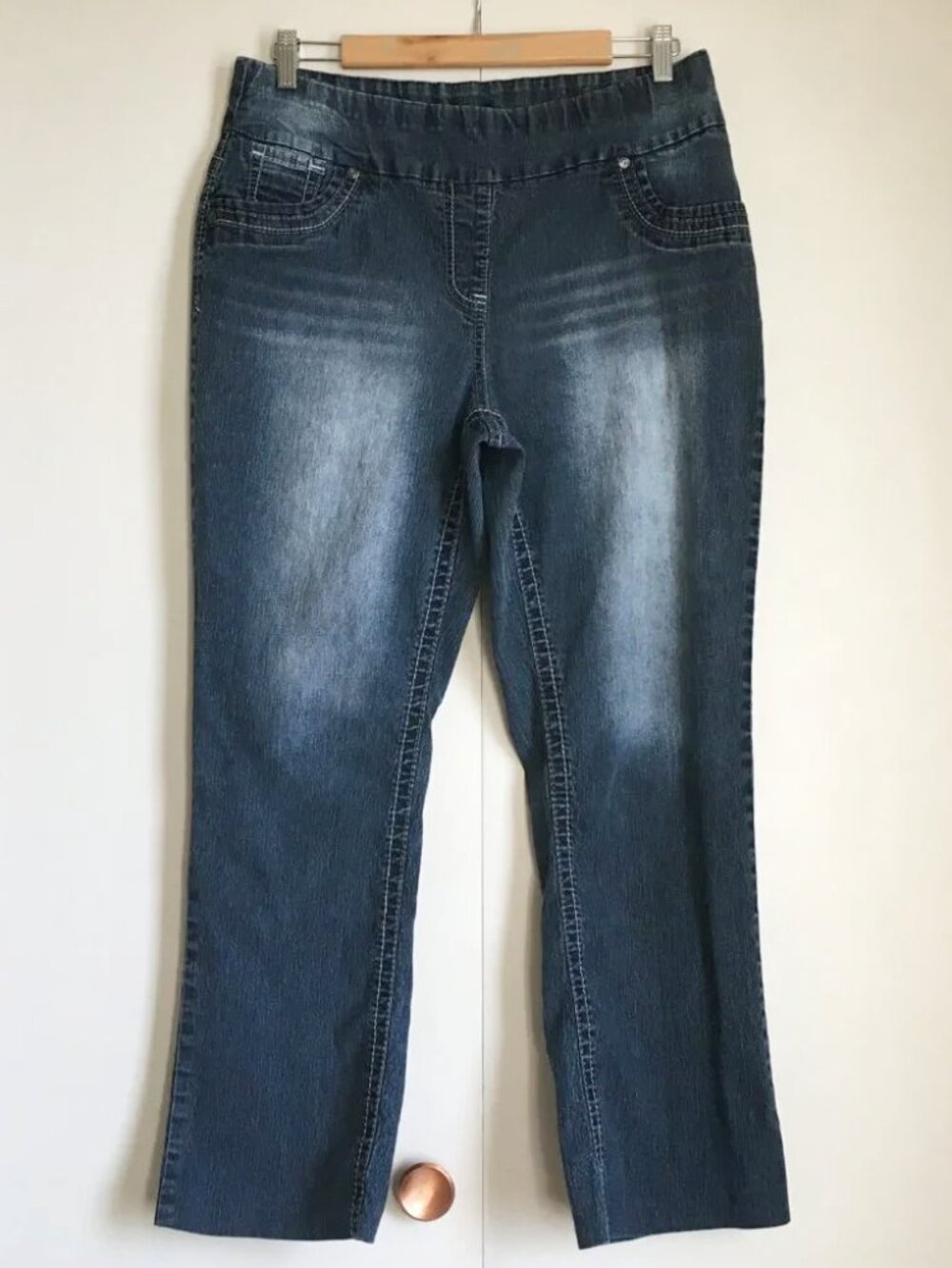 Vintage KD Pull On Comfort Denim Jeans Size 16 Medium Wash